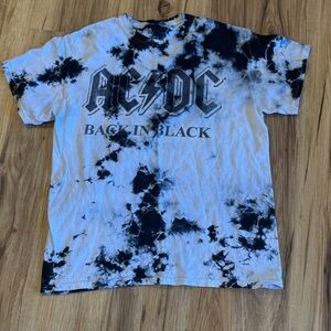 AC/DC Back in Black Tie Dye Logo Black/White Cotton T-Shirt Men's Large